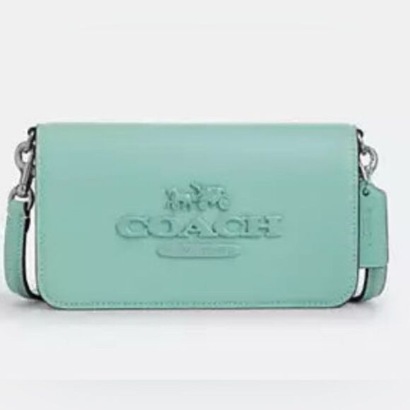 Coach Crossbody Bag Clutch Light Blue Leather - Picture 1 of 10